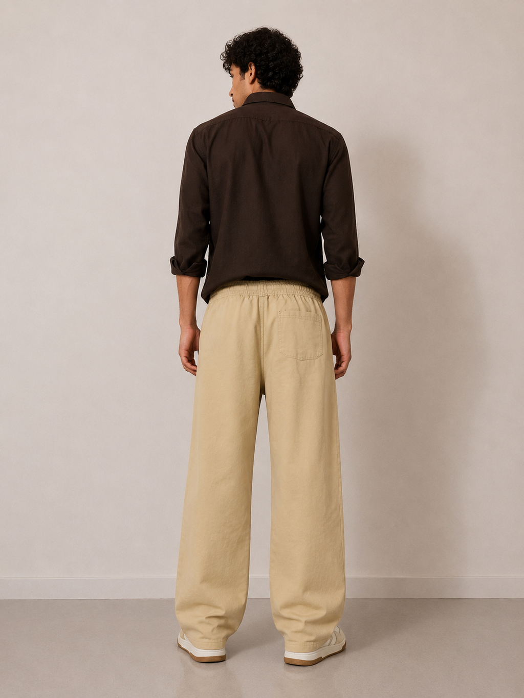 Men’s Wide-Leg Stretch Cotton Lounge Lower – Beige