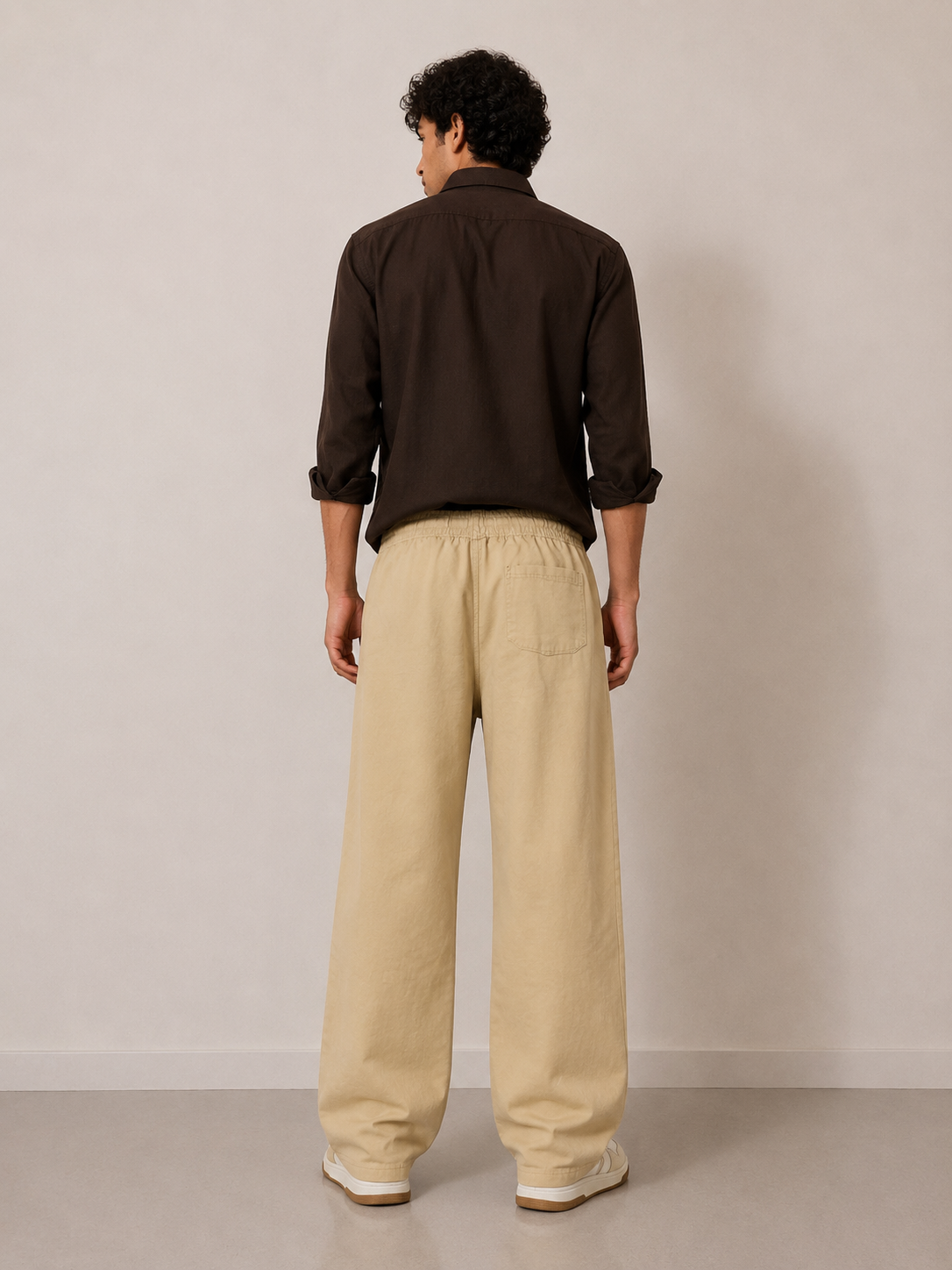 Men’s Wide-Leg Stretch Cotton Lounge Lower – Beige