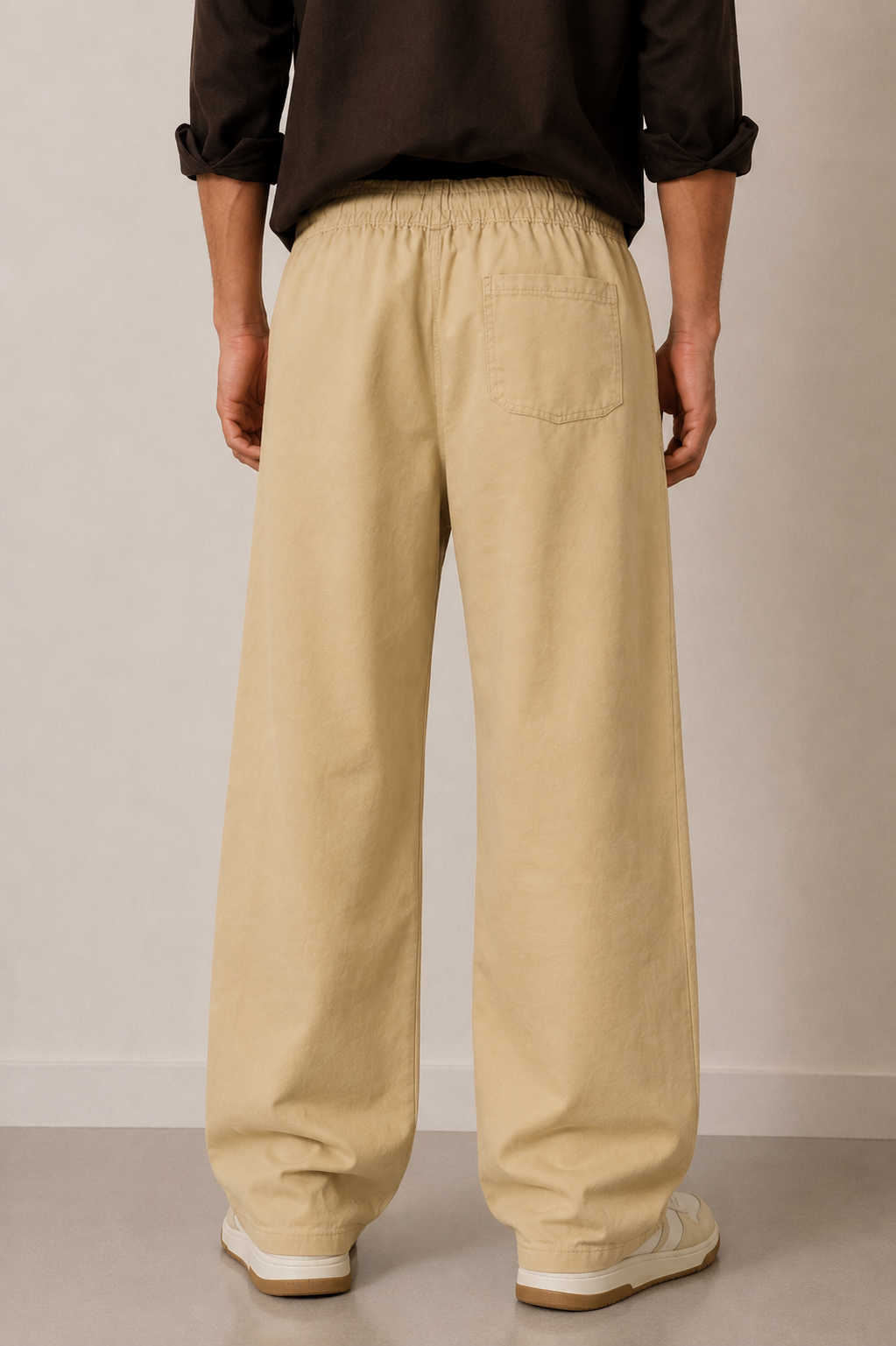 Men’s Wide-Leg Stretch Cotton Lounge Lower – Beige