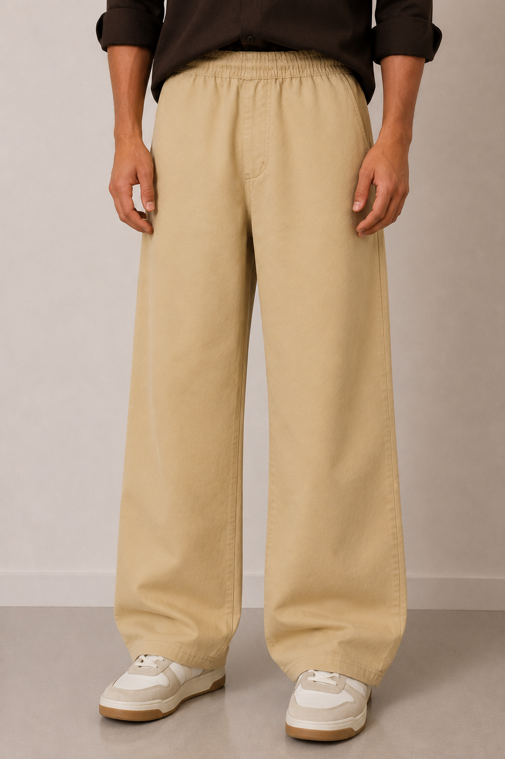 Men’s Wide-Leg Stretch Cotton Lounge Lower – Beige