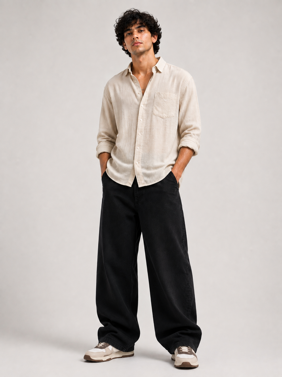 Ultra-Relaxed Wide-Leg Washed Black Jeans