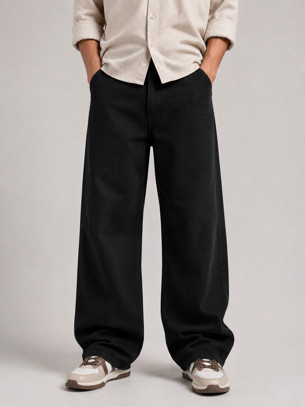 Ultra-Relaxed Wide-Leg Washed Black Jeans