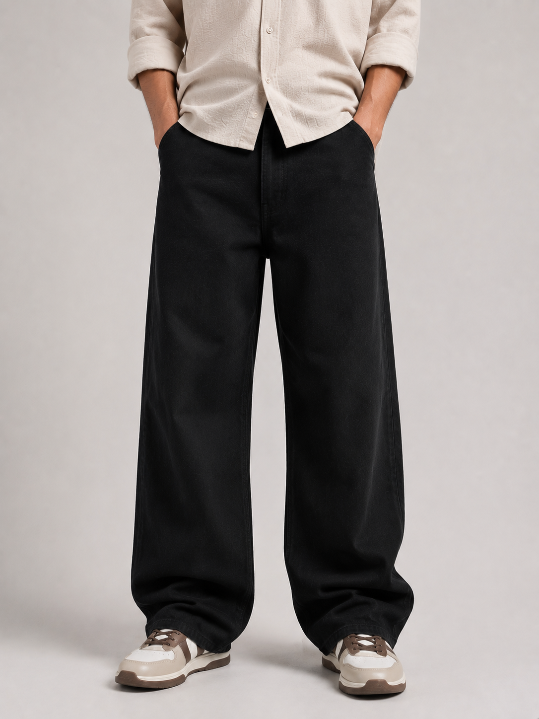 Ultra-Relaxed Wide-Leg Washed Black Jeans
