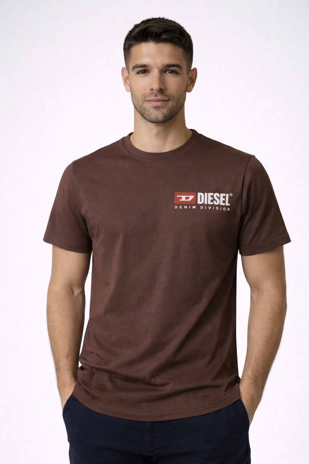Diesel Denim Division Logo Tee in Chocolate Brown