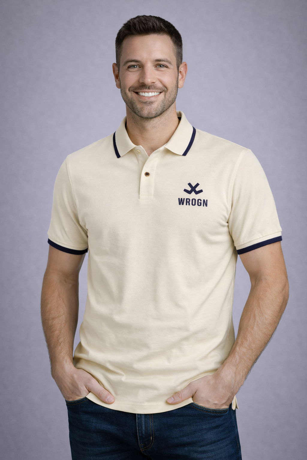 WROGN Men's Off-White Pique Polo