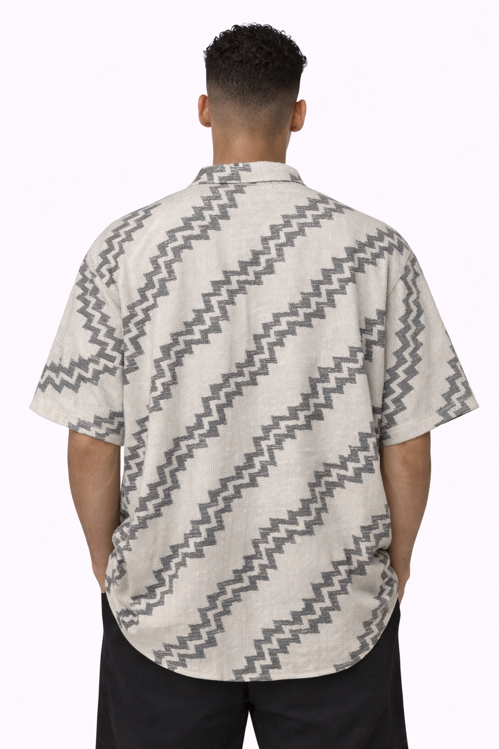 Men's Off-White & Charcoal Jute Zigzag Pattern Shirt