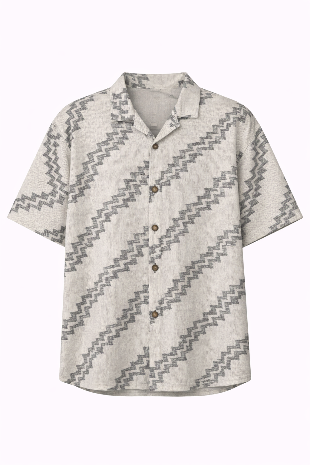 Men's Off-White & Charcoal Jute Zigzag Pattern Shirt