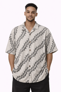 Men's Off-White & Charcoal Jute Zigzag Pattern Shirt