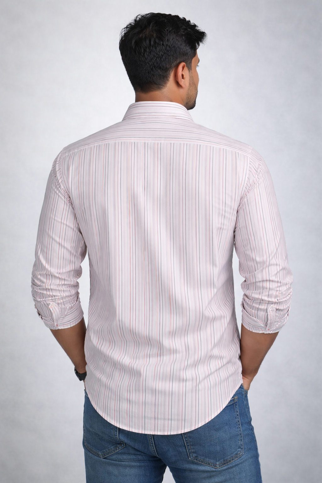 Men's Classic White & Pink Striped Formal Shirt