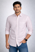 Men's Classic White & Pink Striped Formal Shirt