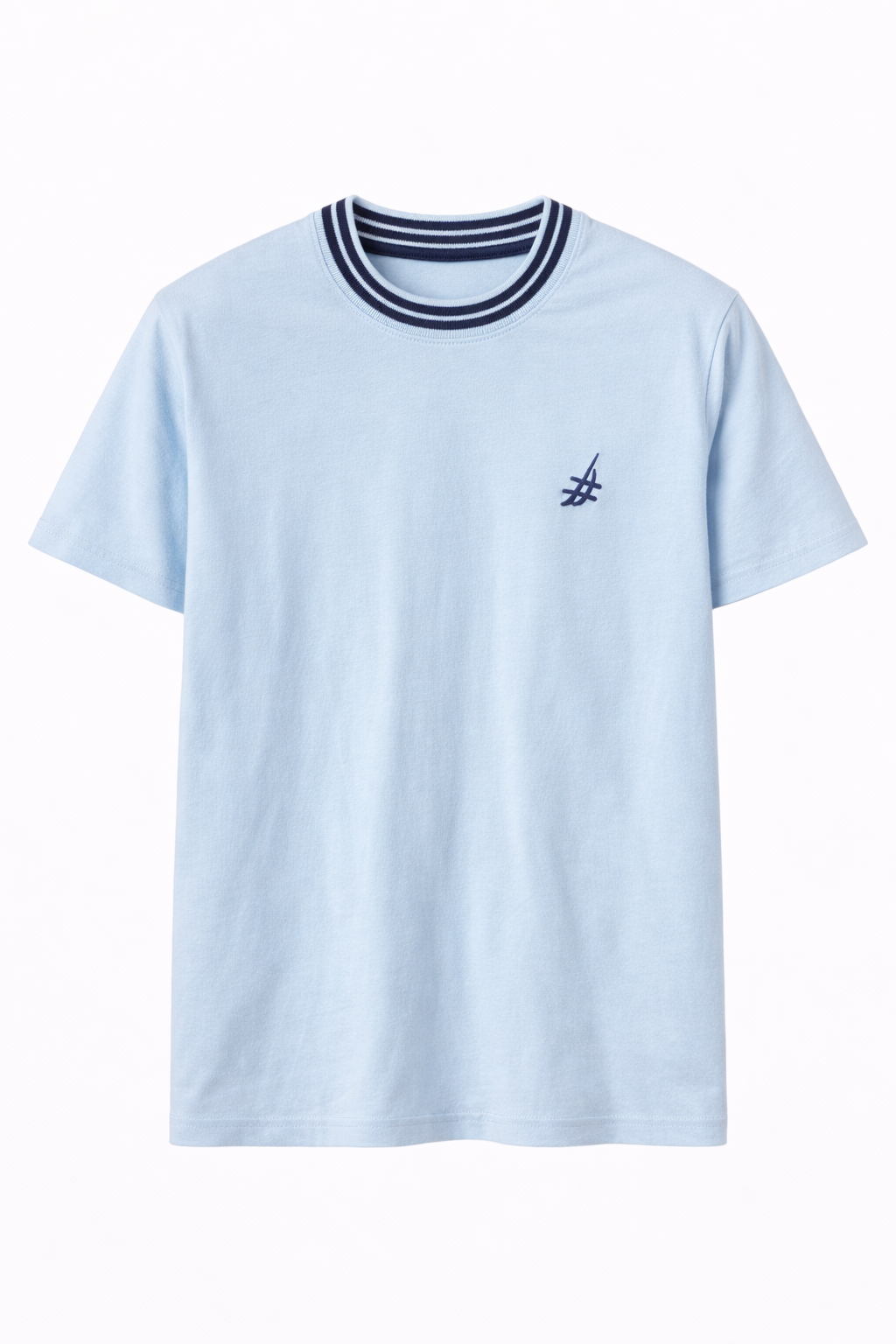 Nautical Breeze – Sky Blue T-Shirt with Contrast Ribbed Collar