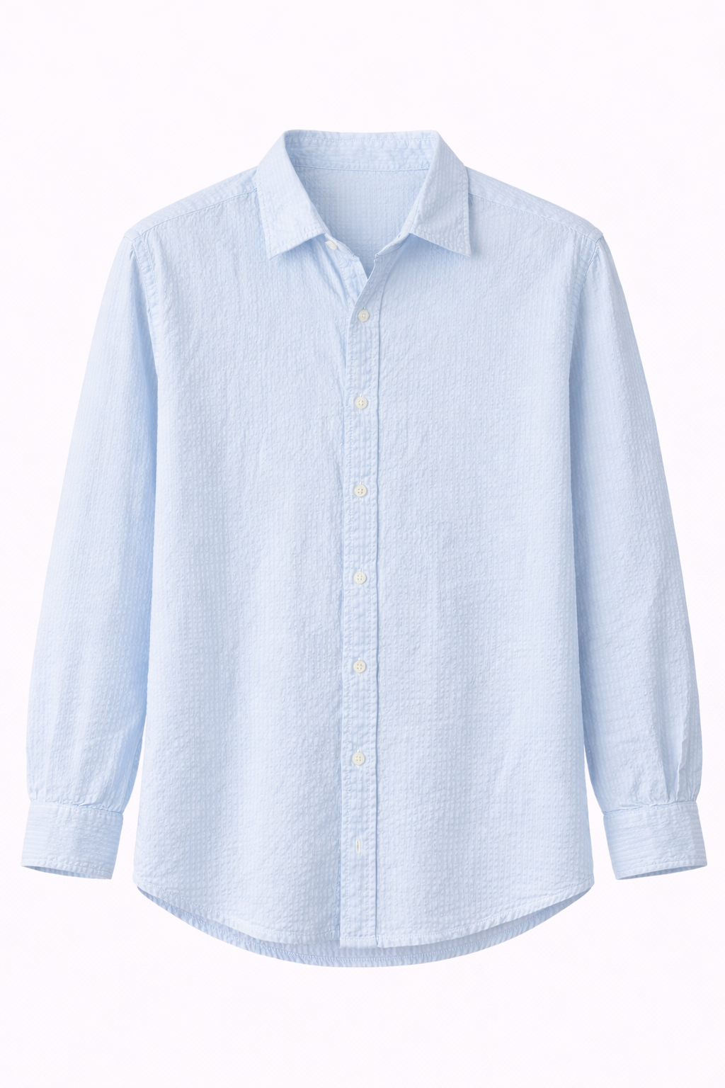 Coastal Calm – Light Blue Seersucker Button-Down