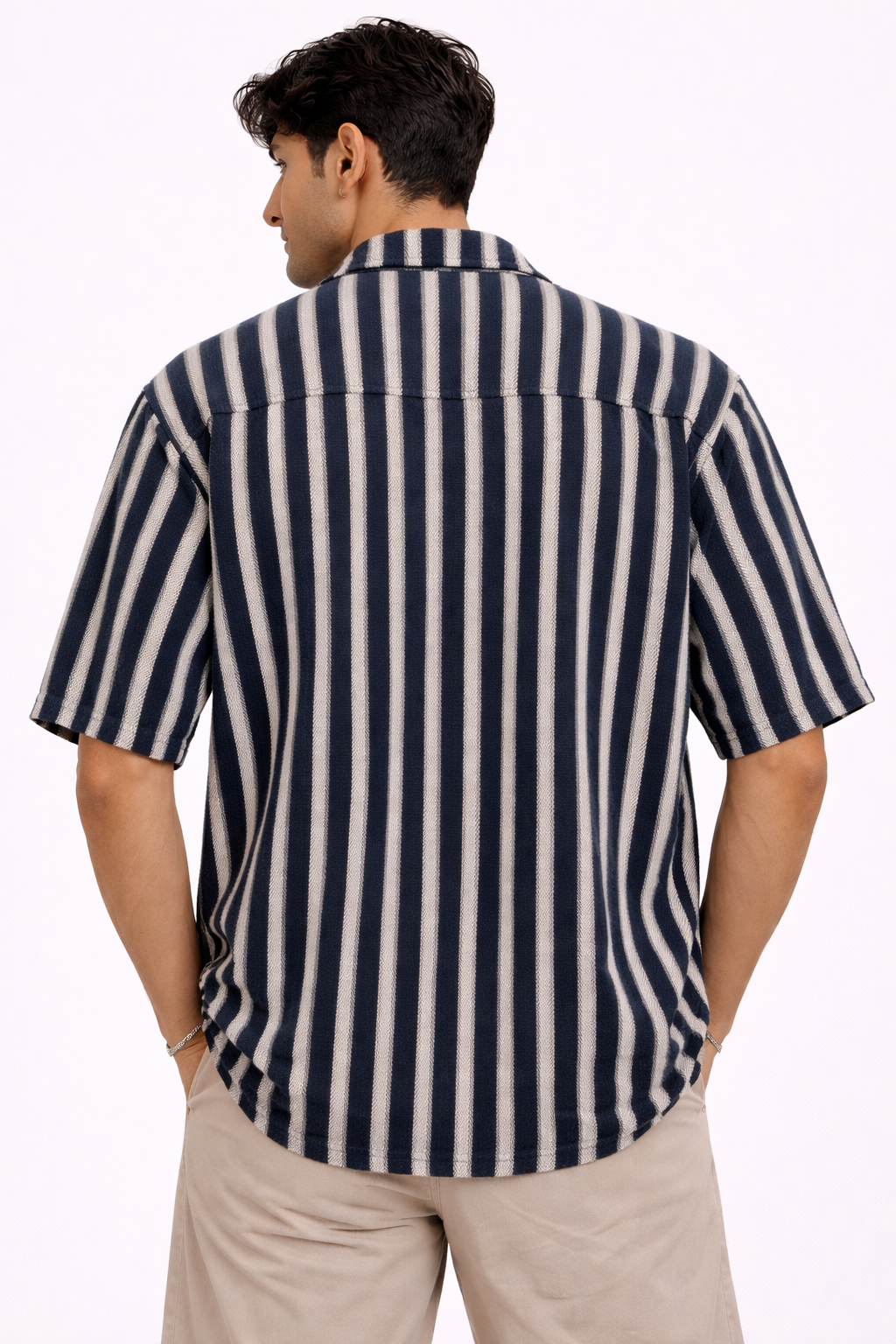 Men’s Retro Vertical Stripe Camp Collar Shirt