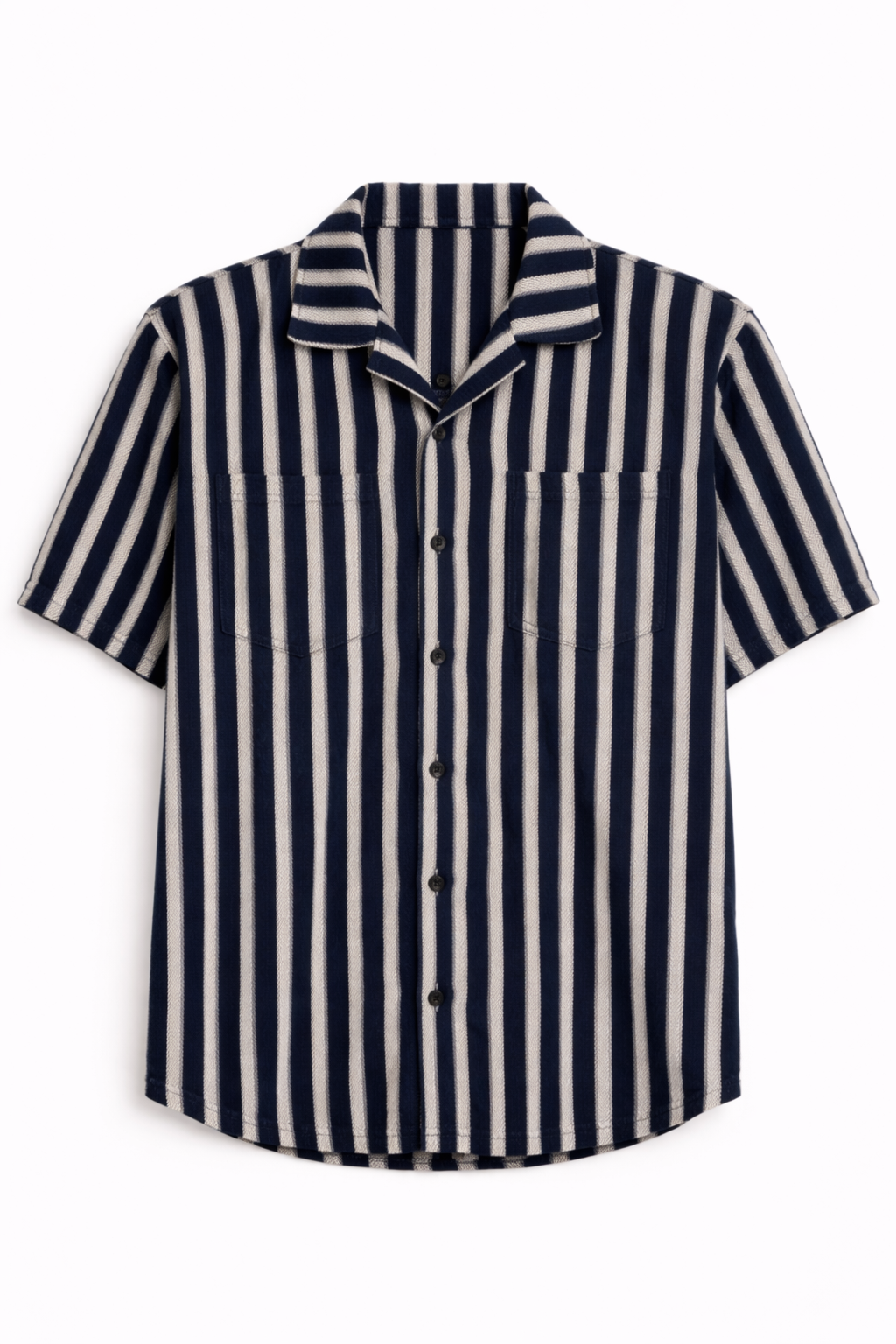 Men’s Retro Vertical Stripe Camp Collar Shirt
