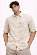 Men’s Cream Tonal-Stripe Linen-Blend Shirt