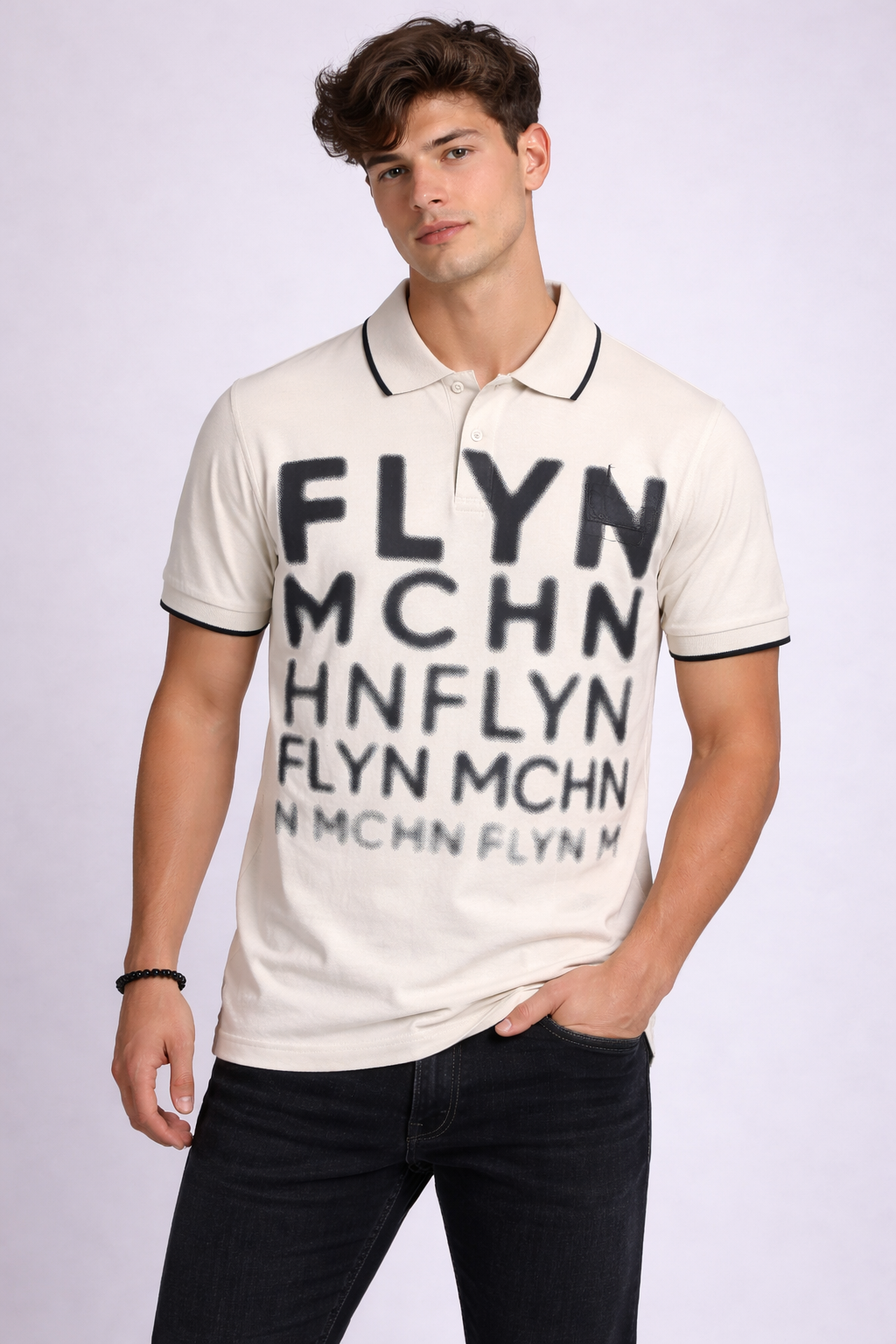 Men’s "FLY MCHN" Graphic Statement Polo T-shirt