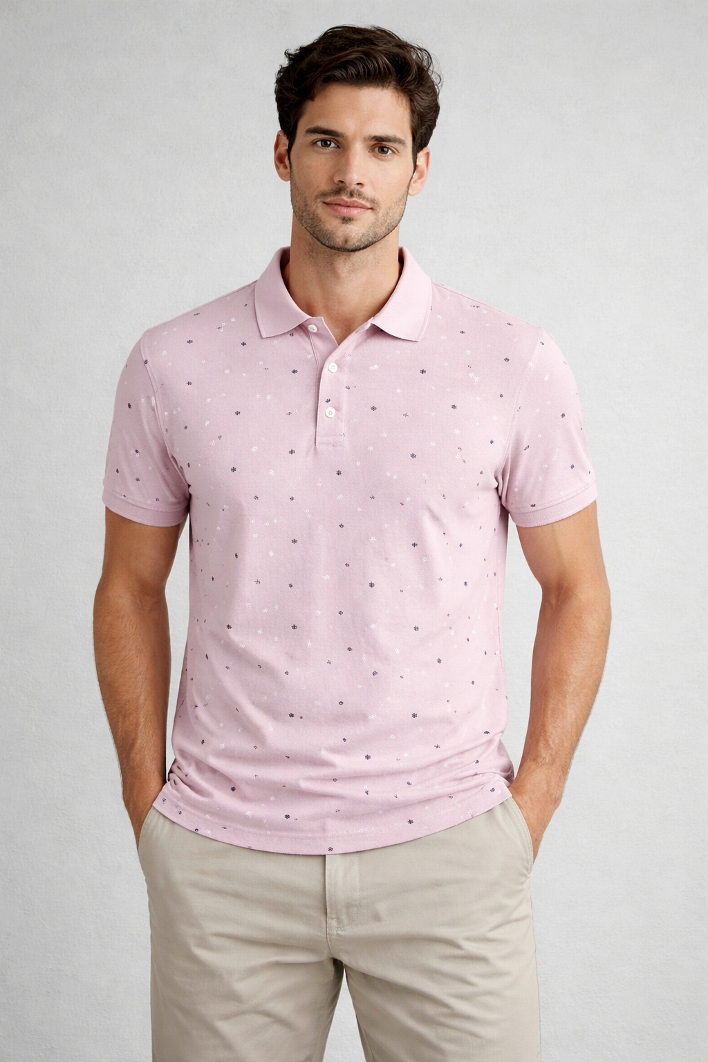 Men’s Slim-Fit Printed Polo in Dusty Rose