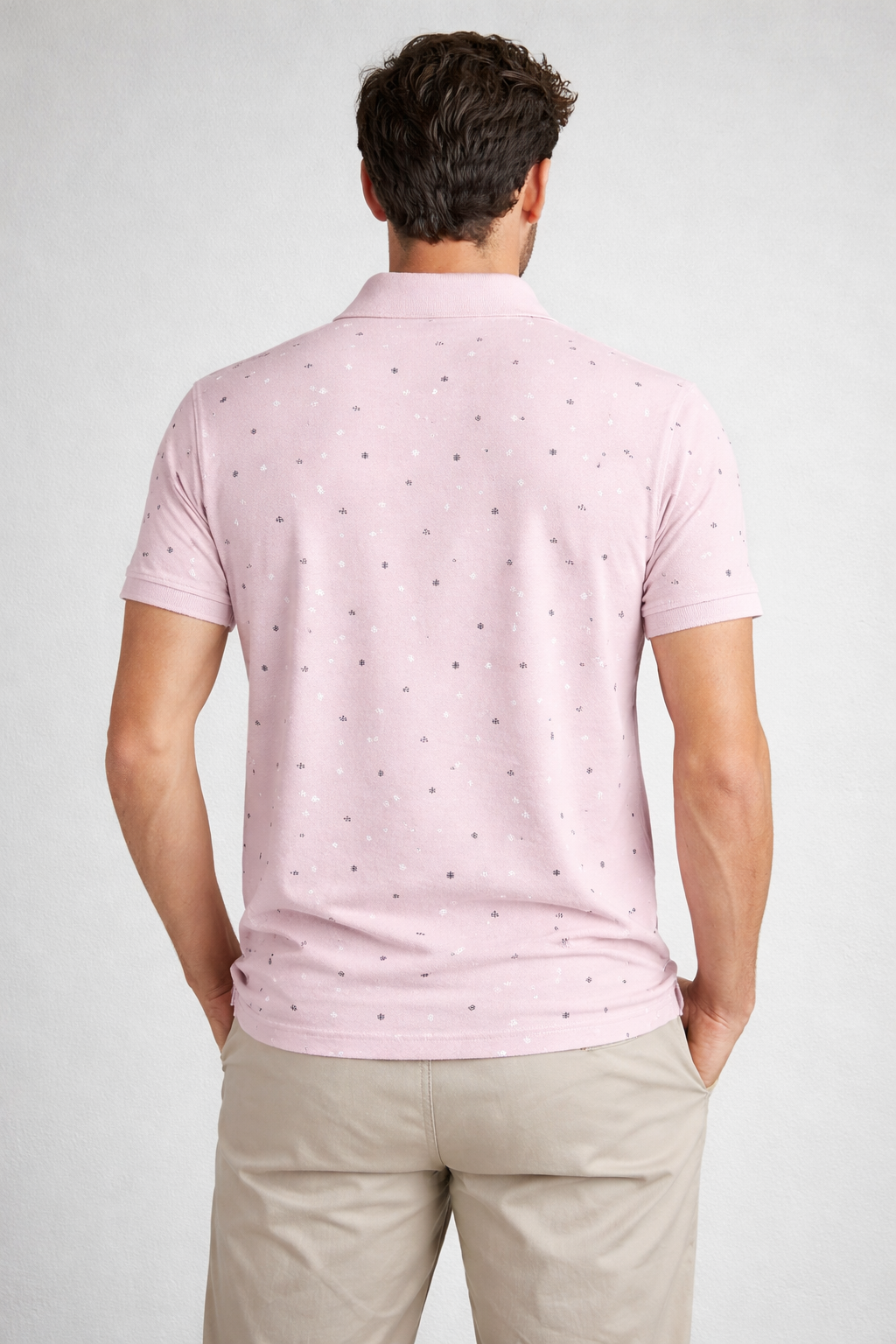 Men’s Slim-Fit Printed Polo in Dusty Rose