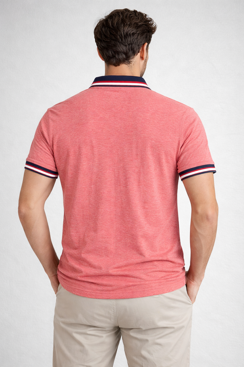 Men’s Heathered Coral Polo with Contrast Tipping