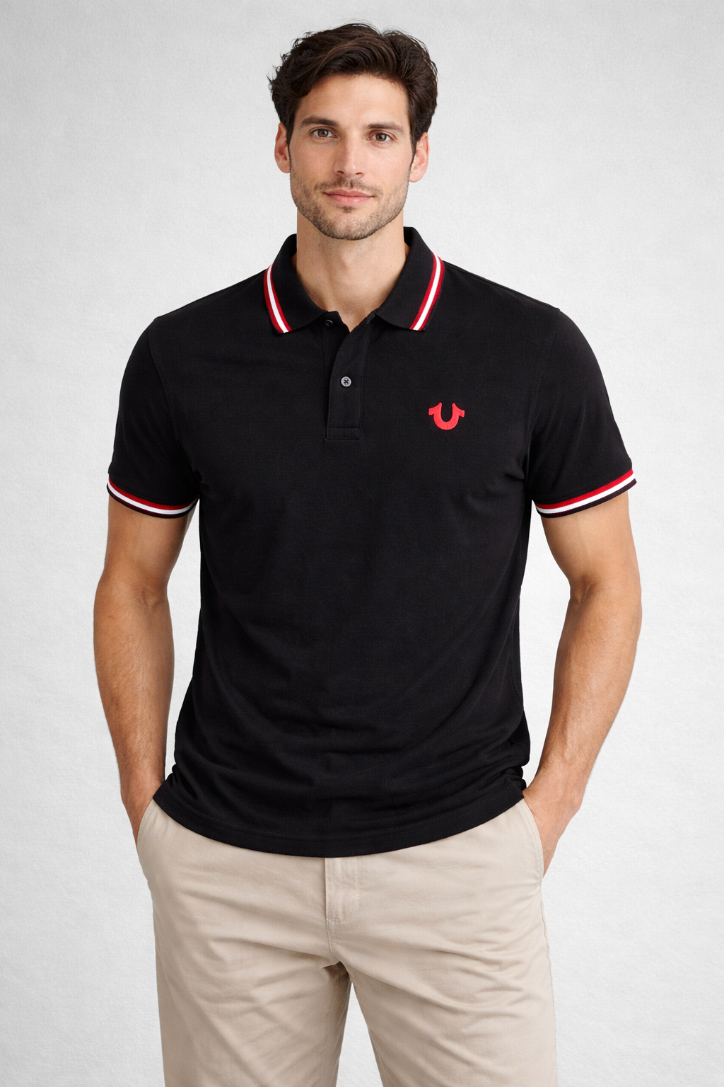True Religion Tipped Piqué Polo in Jet Black