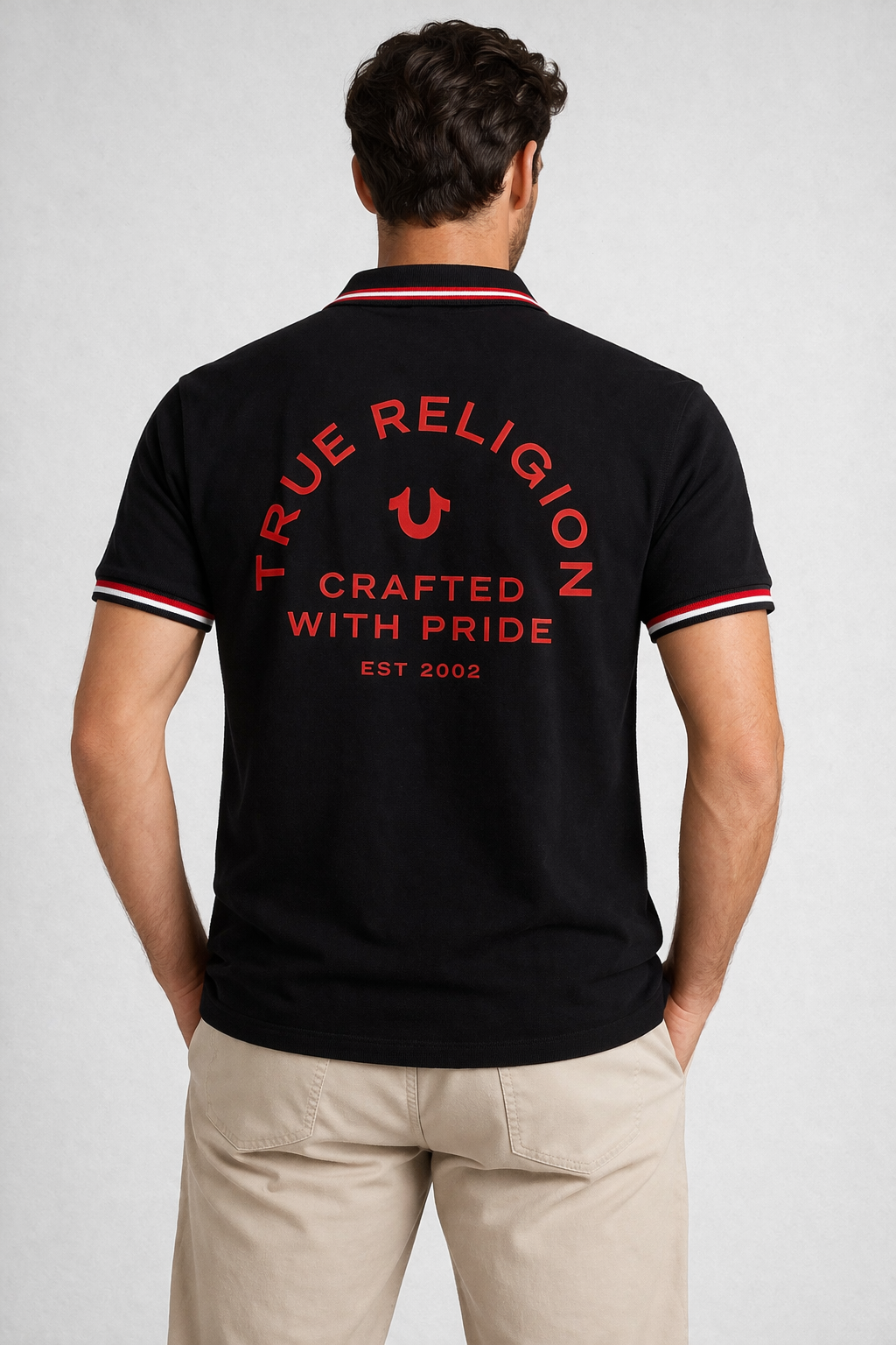 True Religion Tipped Piqué Polo in Jet Black