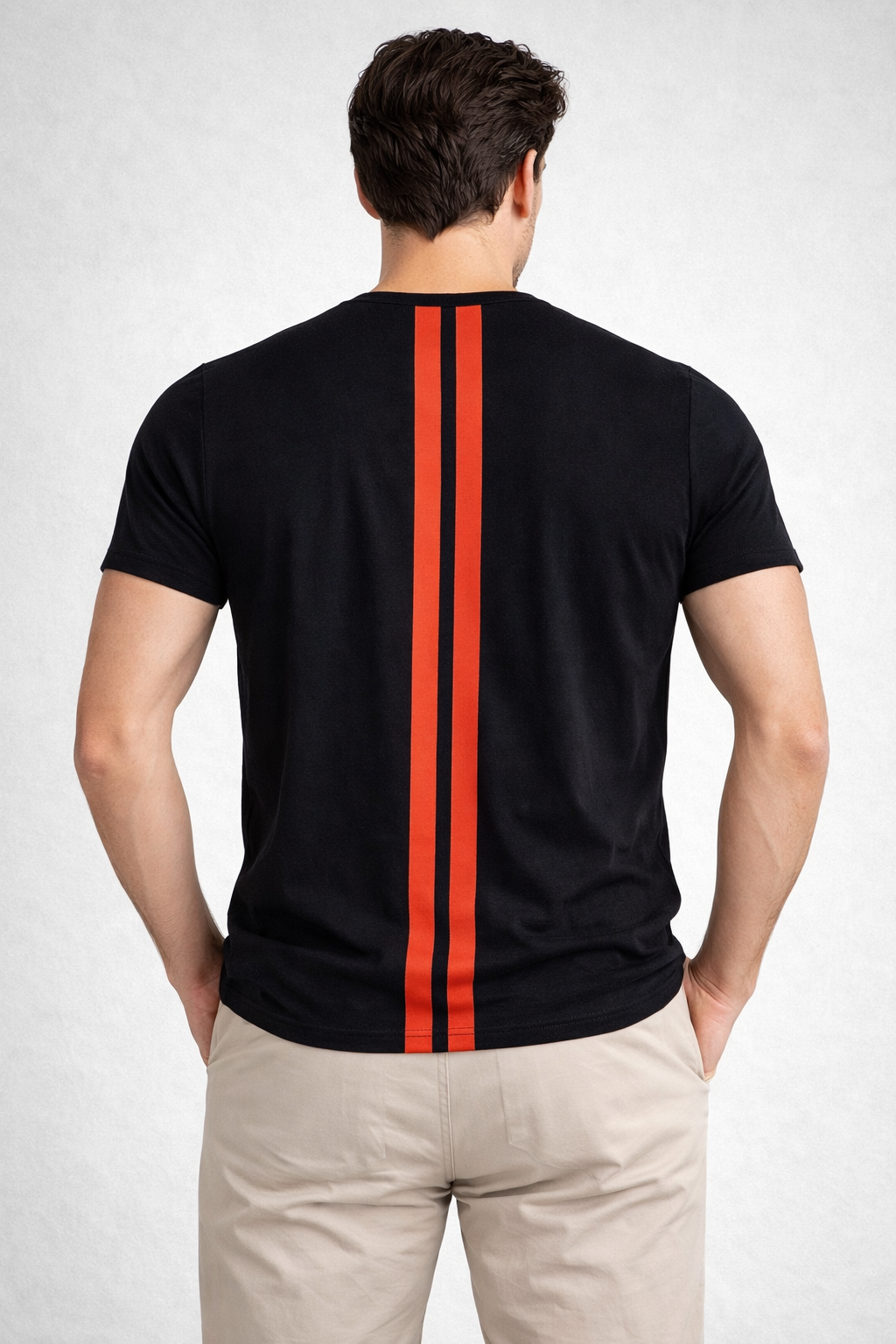 Black Colour block T-Shirt with White Panel & Red Accents