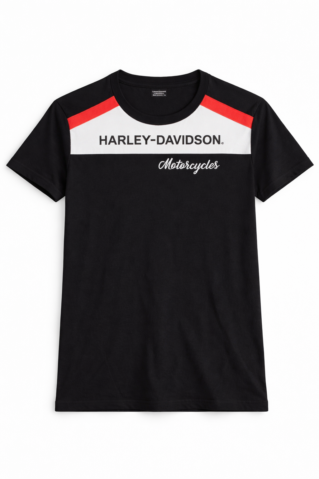 Black Colour block T-Shirt with White Panel & Red Accents