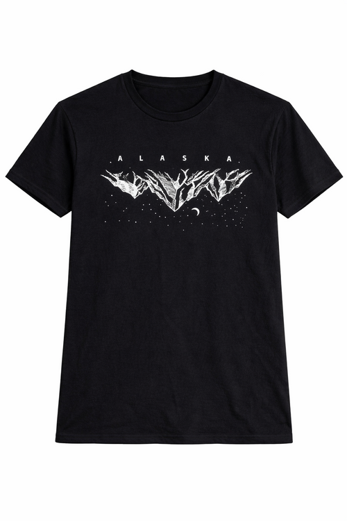 Black Alaska Graphic T-Shirt with Minimal White Print