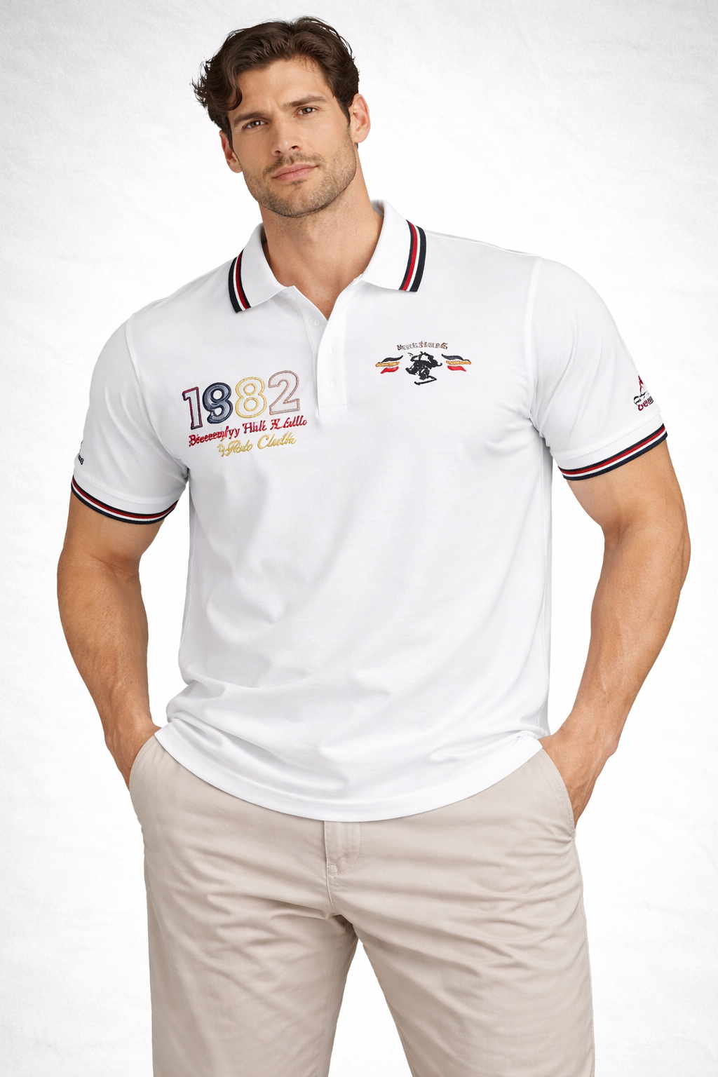 White Polo Shirt with Heritage Embroidery & Contrast Tipping
