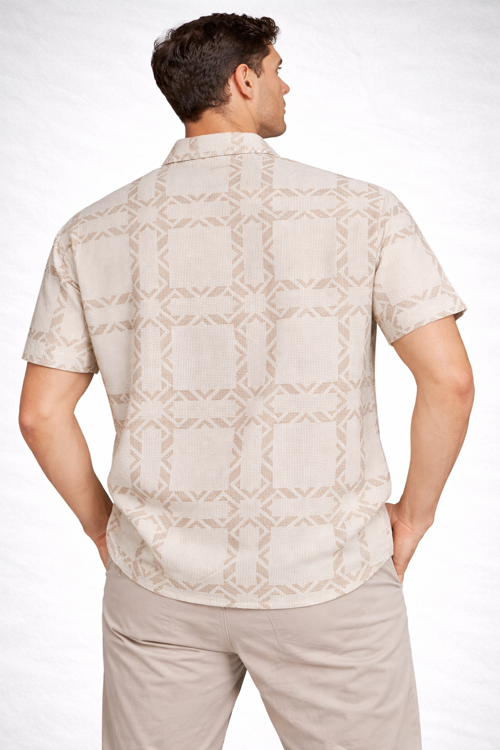 Beige Geometric Print Short Sleeve Shirt