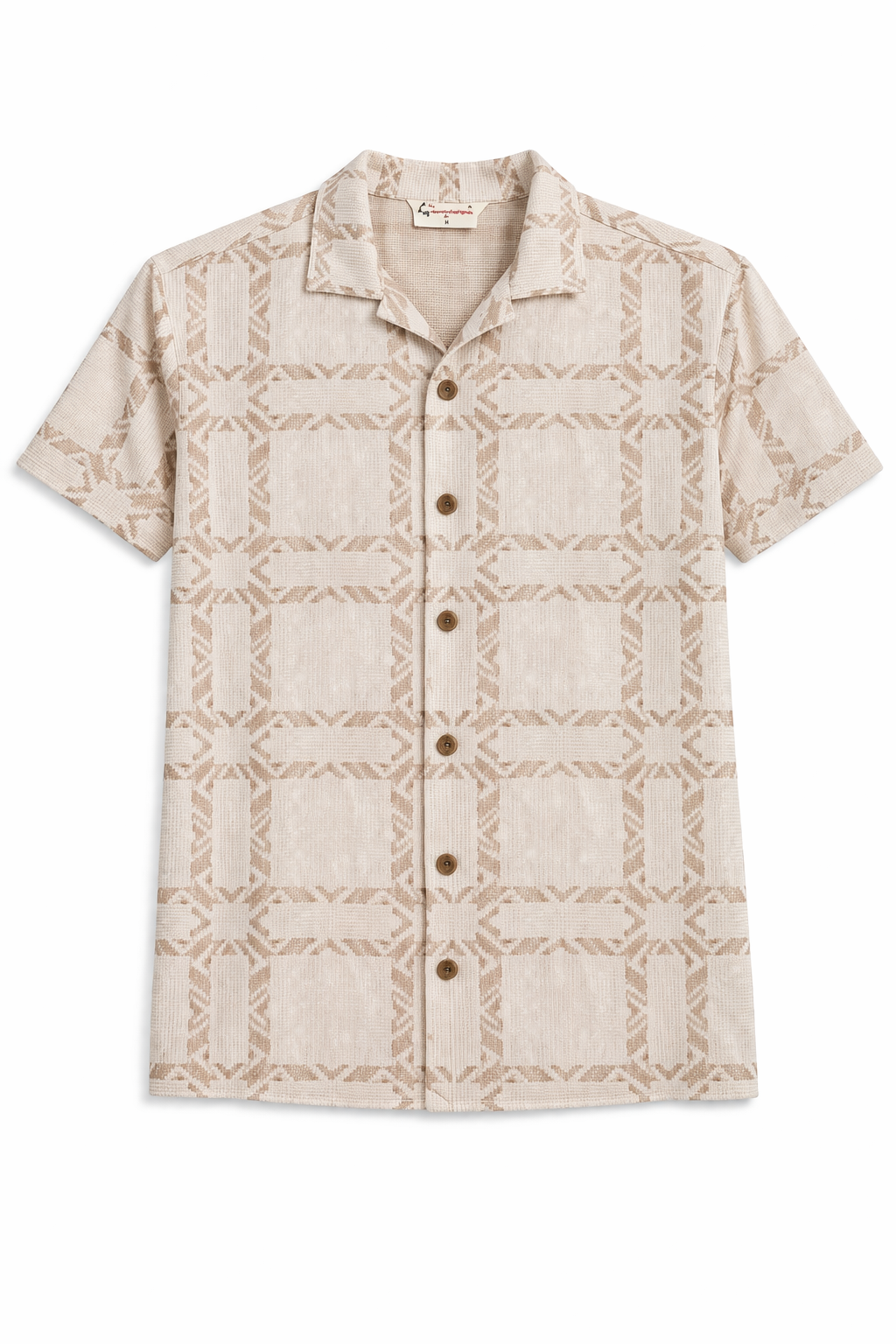 Beige Geometric Print Short Sleeve Shirt
