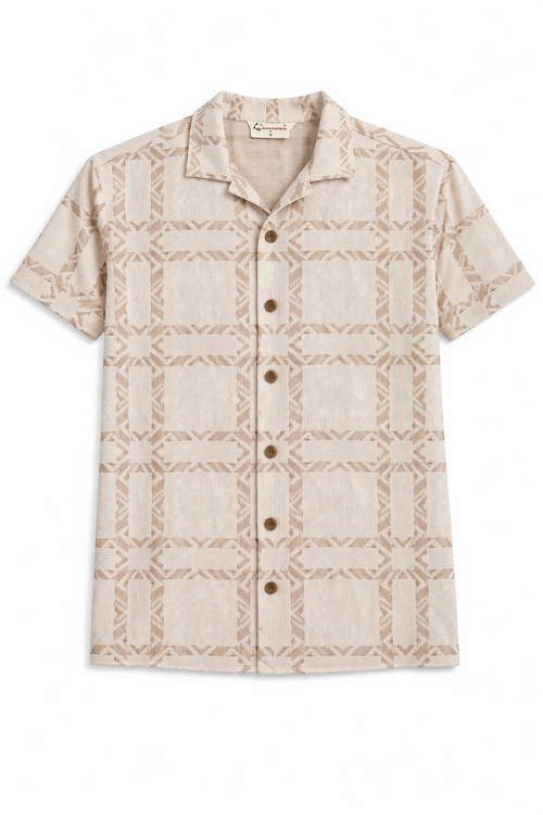 Beige Geometric Print Short Sleeve Shirt