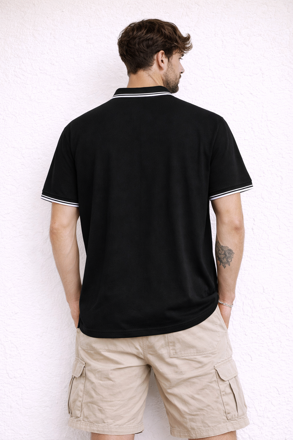 Black Boxy Fit Tipped Zip Polo