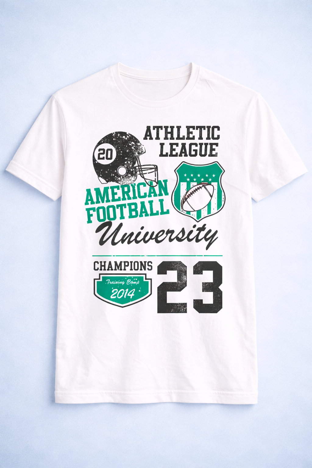White Athletic League Graphic Tee with Green & Black Print