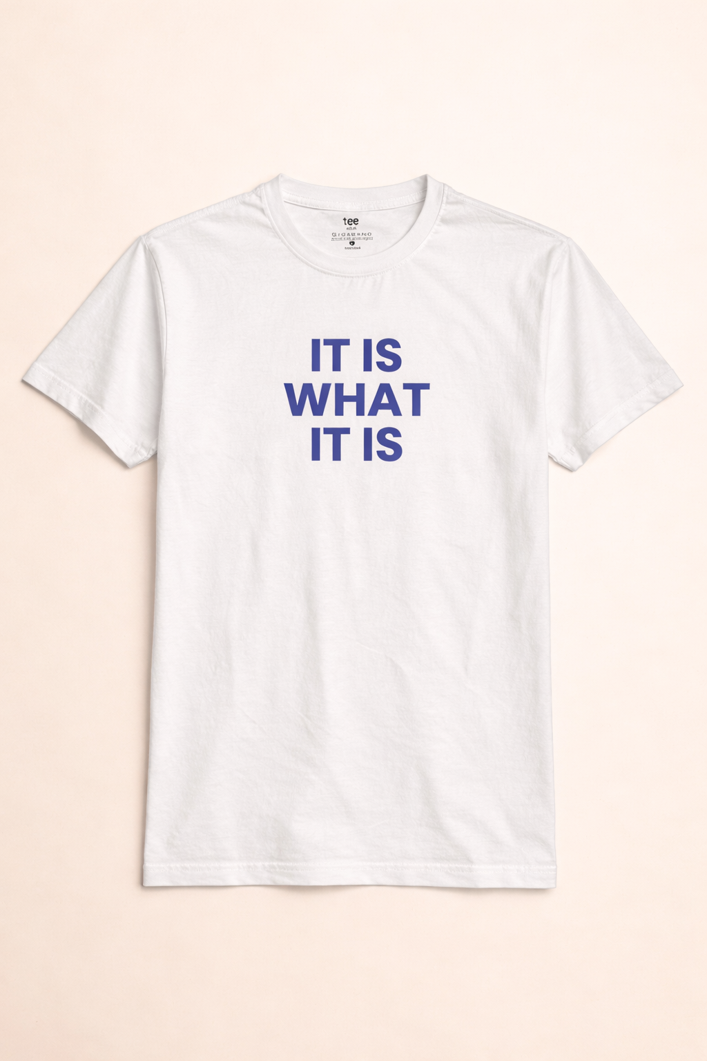 White Graphic Tee with Blue Statement Print