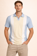 Vintage-Inspired Block Stripe Johnny Collar Polo