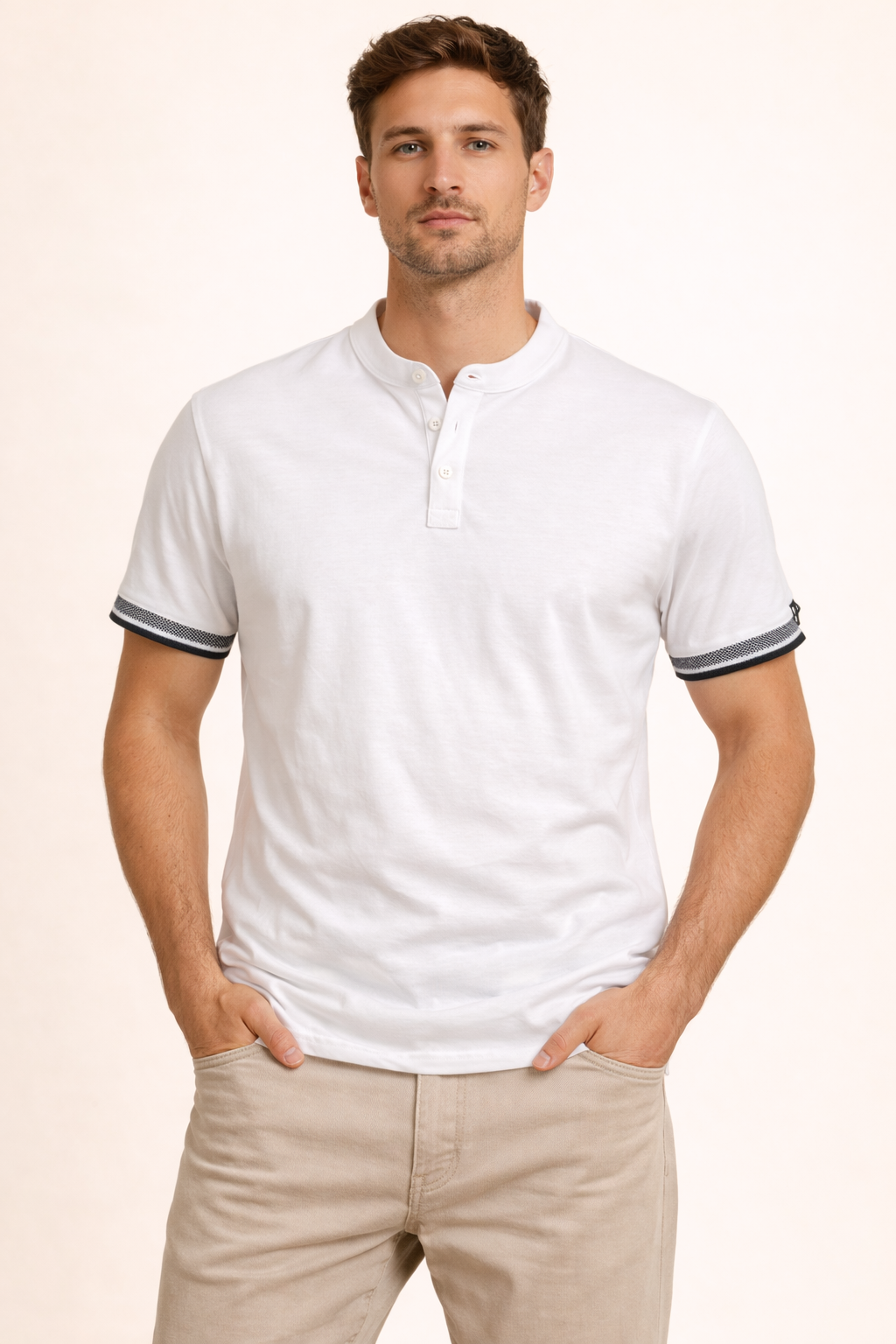 Tipped Band-Collar Henley Polo