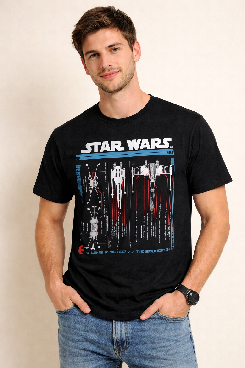 Men's Black Star Wars™ X-Wing Blueprint T-Shirt