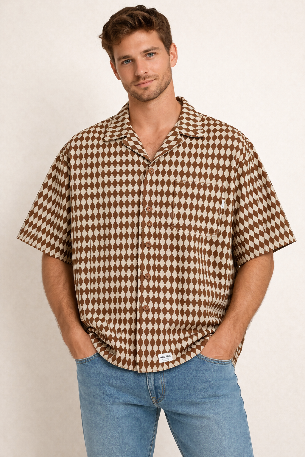 Men's Caramel Harlequin Diamond Resort Shirt