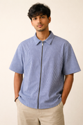 Sky Blue Pinstripe Boxy Fit Zip Shirt