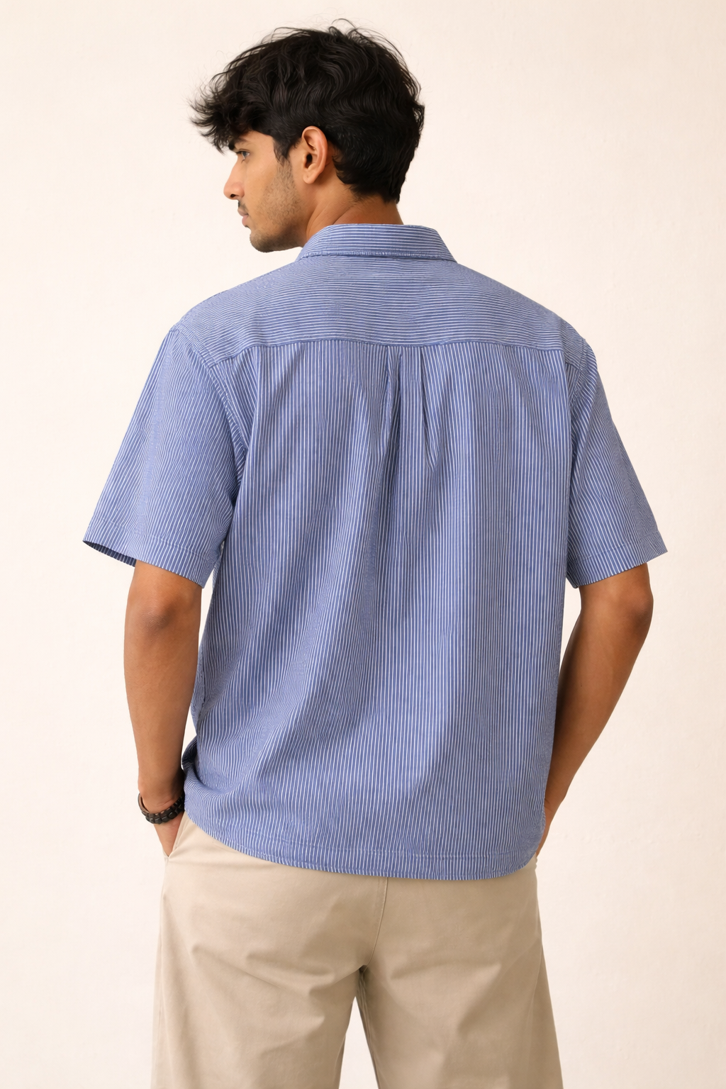 Sky Blue Pinstripe Boxy Fit Zip Shirt