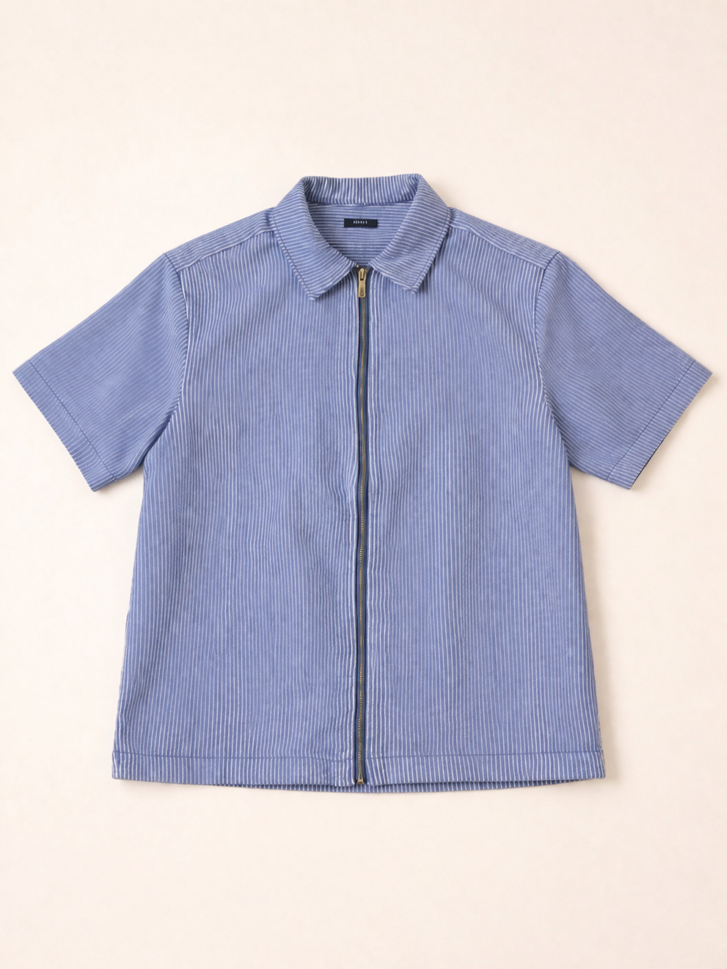 Sky Blue Pinstripe Boxy Fit Zip Shirt